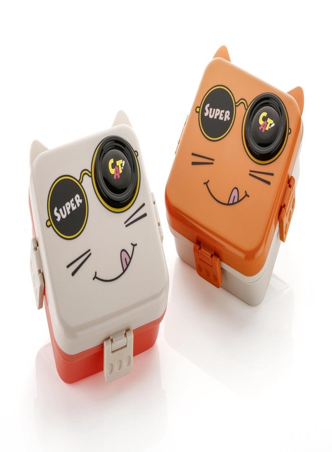 Clazkit 3-Compartment Birdy Printed Design Lunch Box - Leak-Proof & BPA-Free Bento Box with Platic Tray, Spoon & Container for School, Office, Travel - 1120ml + 70ml, Light Pink - Image 3